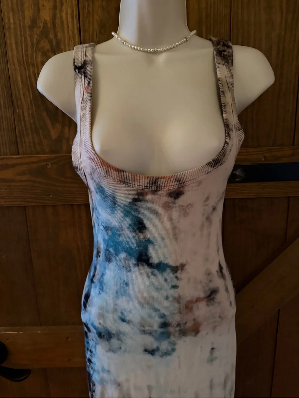 Sleeveless Tie-Dye Scoop Neck Maxi Dress - White/Blue brand new with tags